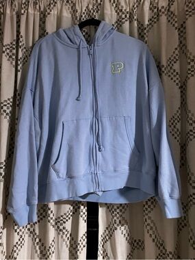 PINK Victoria's Secret Light Blue Zip Hoodie with 'P' Zipper Pull and pants